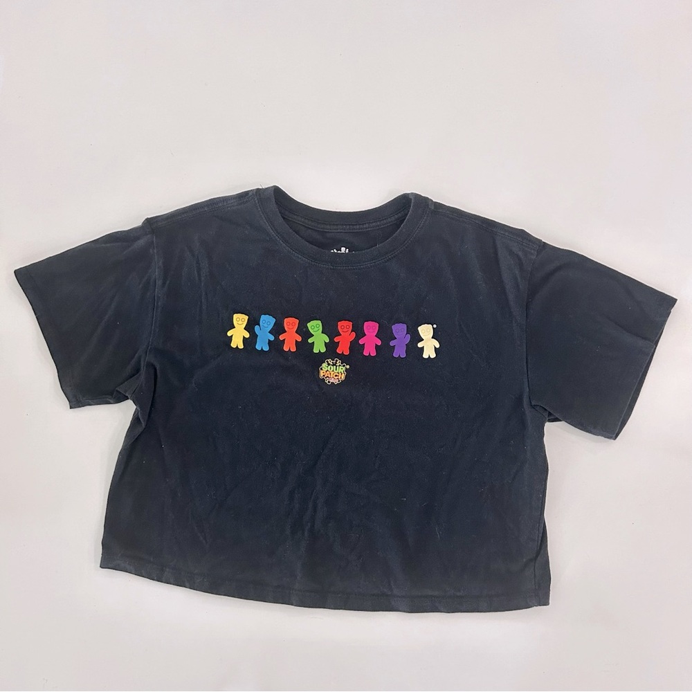 Sour Patch Black Cropped T-Shirt Multi Color Women’s Sz Medium Tee Colorful